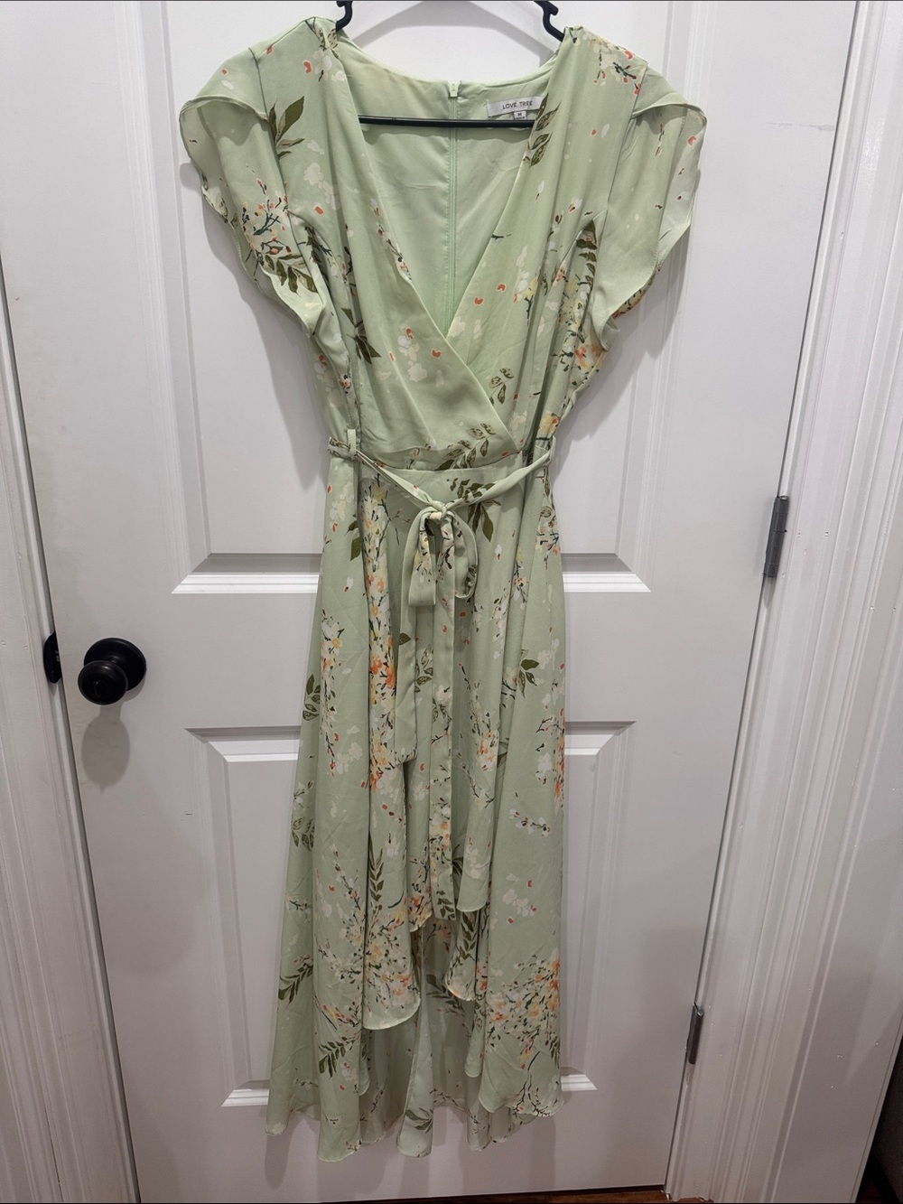 Love Tree Mint Green Floral Wrap High-Low Dress